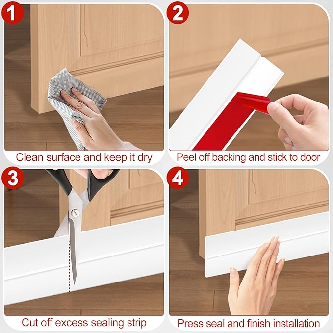 MYFAMIREA Door Weather Stripping 1IN (W) x 20FT (L) Door Draft Stopper Seal Tape Silicone Seal Strip Self Adhesive Shower Sweep Insulation Tape Side Bottom Strip for Sliding Glass Window Gap, White