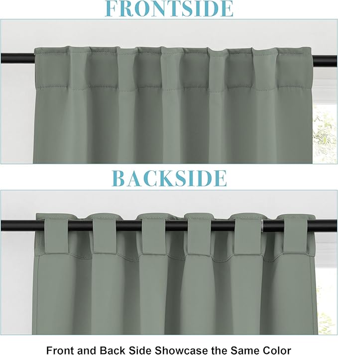 RYB HOME Sage Green Curtains for Bedroom, Blackout Thermal Insulated Drapes for Living Room Dining Office, Vertical Privacy UV Protection Drapery, 42 Inch Wide by 80 Inches Long, 2 Panels