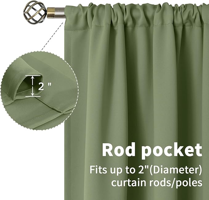 BGment Olive Green Blackout Curtains 90 Inch Length for Living Room - Thermal Insulated Drapes with Rod Pocket Darkening Privacy for Bedroom Dining, 52 x 90 Inch, 2 Panels