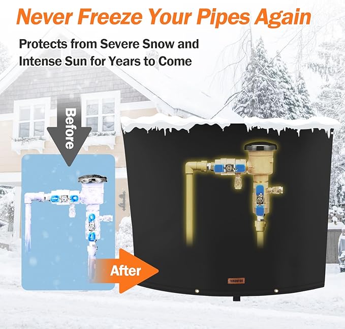 TOHONFOO Backflow Preventer Pipe Insulation Cover (5°F) - Irrigation Sprinkler Valve Insulated Pouch - Water Well Pump Cover - Sturdy 5 Layers for Winter Freeze Protection, 34" W x 24" H, Black