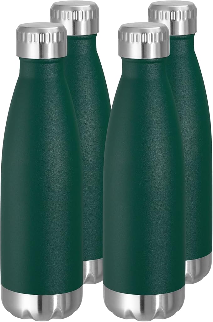 VEGOND 17oz Stainless Steel Water Bottles Bulk, Reusable Metal Sports Water Bottle Keeps Drink Hot and Cold, BPA Free Double Wall Vacuum Cola Shape Insulated Water Bottles for Camping Gym, 4 Pack