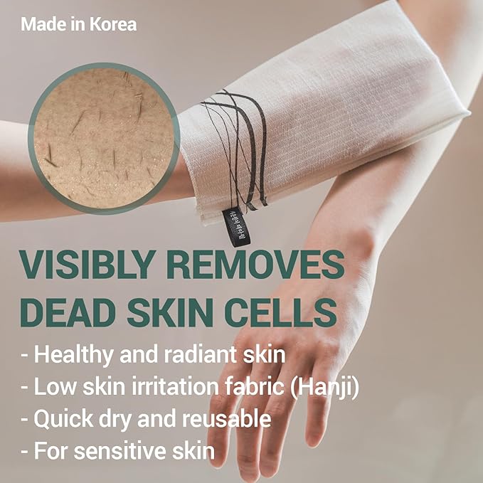 DEARCUS Korean Exfoliating Washcloth Towel 2Pcs, Hanji Bath Washcloths Mitt Scrub Body Washcloth Glove, Skin Irritation Free Korean Mulberry Bark, Reusable Soft and Gentle Scrubbing