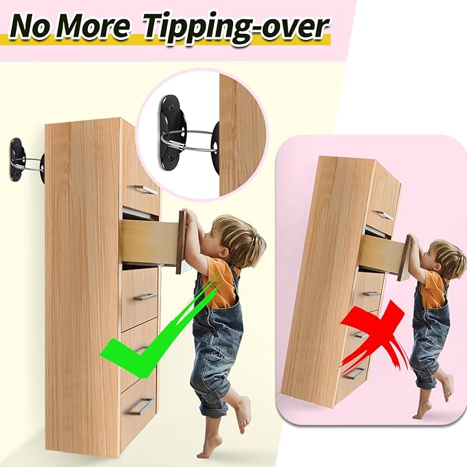 Anti Tip Furniture Anchors (6 Packs) Furniture Anchors for Baby Proofing, Earthquake Straps for Furniture Dresser Wall Safety Anchor Furniture Safety Straps Wall Straps, Black