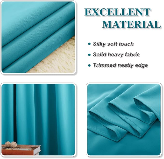 PONY DANCE Bathroom Window Valances - (34 by 36 inches, Blue Mist, 2 Panels) Room Darkening Tier Curtains Short Panels Drapes for Small Half Window Decoration in Kitchen