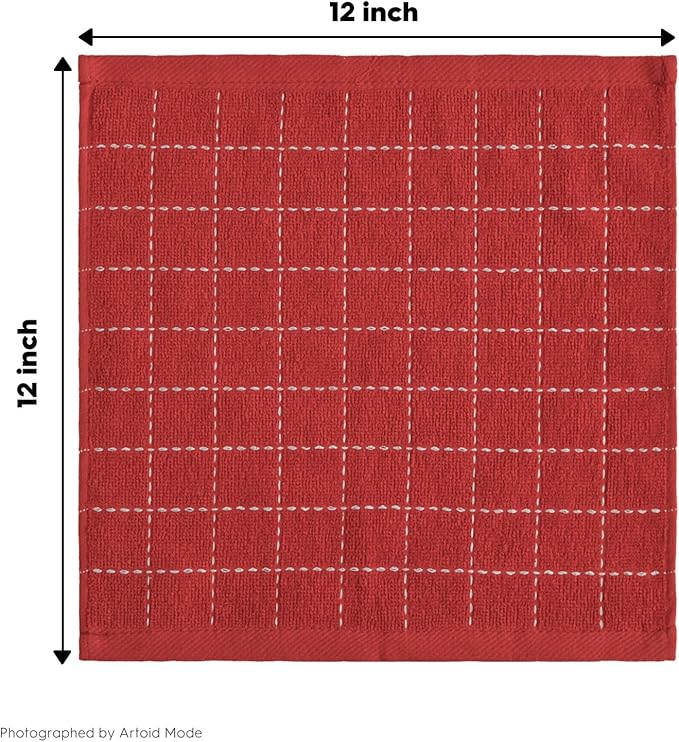 Artoid Mode Checkered Designed Cotton Terry Kitchen Dish Cloths, 12x12 Inch Soft Absorbent Quick Drying Cleaning Kitchen Rags Set of 6，Multicolor