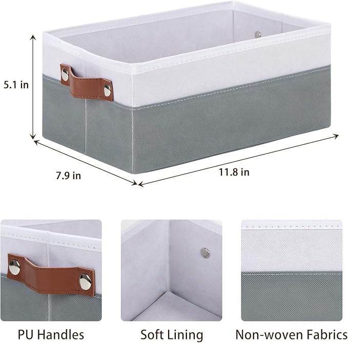 DULLEMELO Small Storage Basket for Organizing, Grey Basket Cloth Storage Bins for Shelves, Foldable Fabric Bins for Home Storage and Organization, White&Deep Grey, 1-Pack