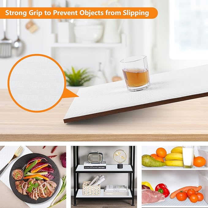 Shelf Liners for Kitchen Cabinets Refrigerator Liners Waterproof & Oil-Proof Kitchen Cupboard Liner Non-Slip Drawer Mats EVA Material Non Adhesive Fridge Liner for Shelves-White 11.8 x 236.2 Inches