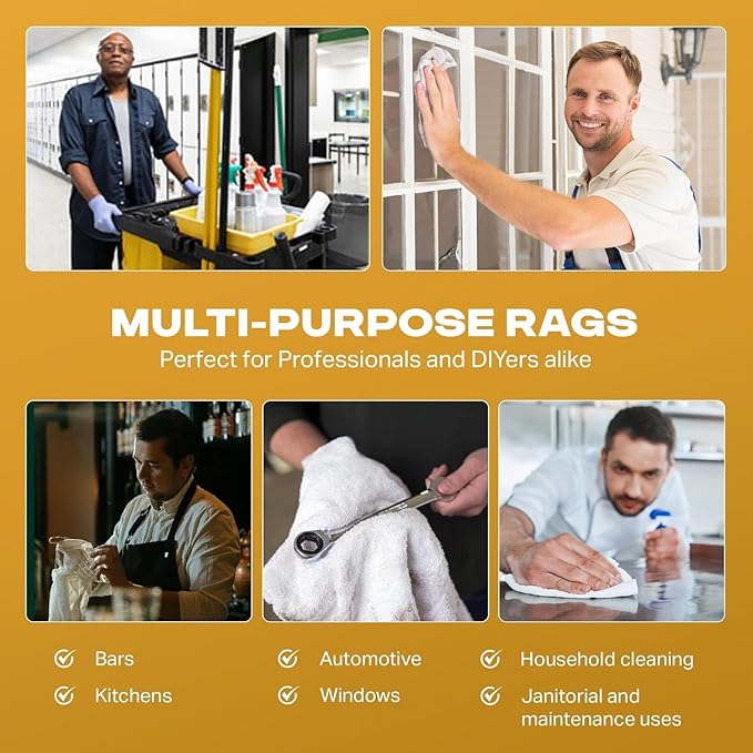 Angel-in-Armor White Terry Cloth Rags (16” x 19”) – 50lb Bulk Box of 100% Cotton Cleaning Rags – Reclaimed Towels for Plumbers, Shop Use, Janitorial, and Commercial Cleaning