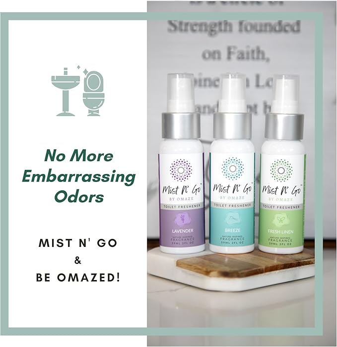 Mist N' Go Omaze Travel Bathroom Spray - Toilet Odor Eliminator & Air Freshener - Popular Mix, Daily Pack (2oz + 1oz)
