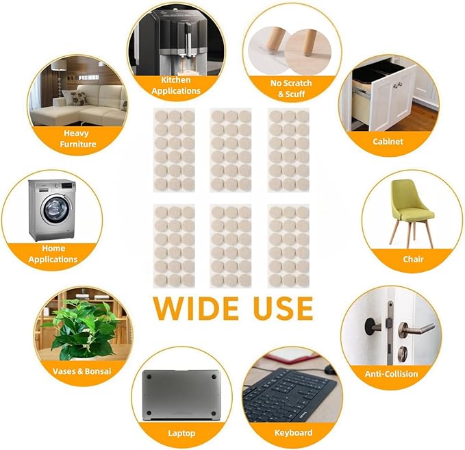 Furnigear Felt Furniture Pads for Hardwood Floors - Self Adhesive Chair Felt Pads, Floor Protector for Furniture Feet, Furniture Sliders Moving Your Furniture Smoothly - Anti Scratch 108 Pcs 1" Round