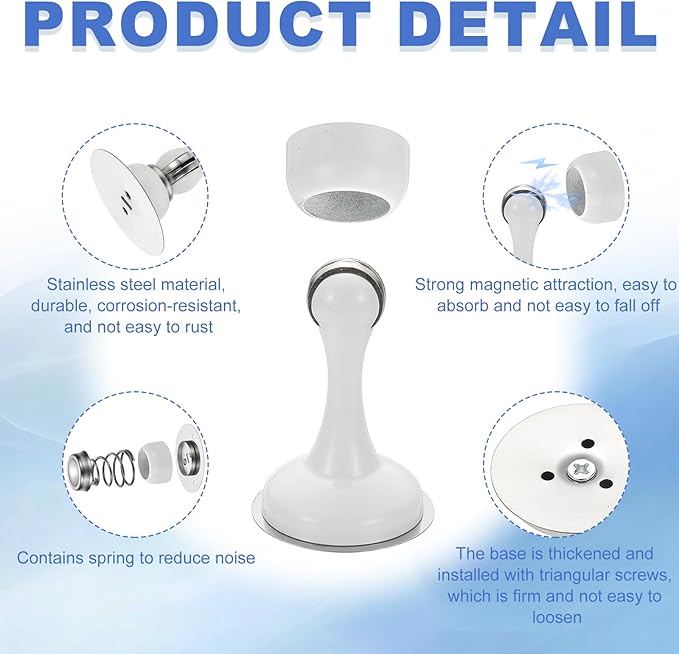 uxcell Magnetic Door Stopper, Stainless Steel Heavy Duty Door Holder, No Drilling Doors Knob Wall Protector with Self-AdhesiveTapes and Screws for Home Office Wall Floor Mounting, White