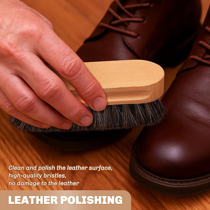2 Pcs Horsehair Shine Shoes Brush Kit Polish Dauber Applicators Cleaning Leather Shoes Boots Care Brushes Suede Cleaner Brush(Wooden Style F)