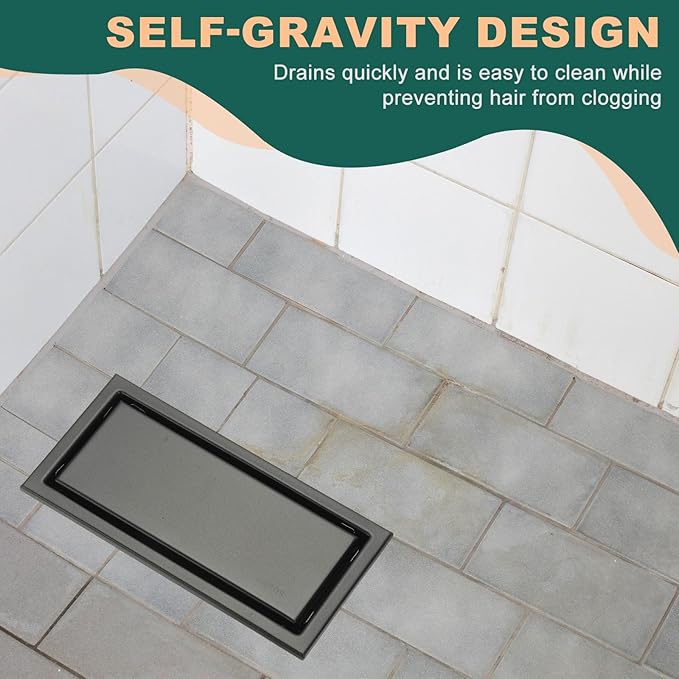 uxcell Rectangular Shower Drain, Brushed 304 Stainless Steel Odor-Proof Floor Drain Linear Shower Drain Hair Catcher for Bathroom Kitchen and Laundry Room(12 Inch, Bright Silver)