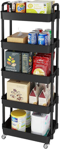 Laiensia Storage Cart,Multifunction Utility Rolling Cart Kitchen Storage Organizer,Mobile Shelving Unit Cart with Lockable Wheels for Bathroom,Laundry,with Classified Stickers