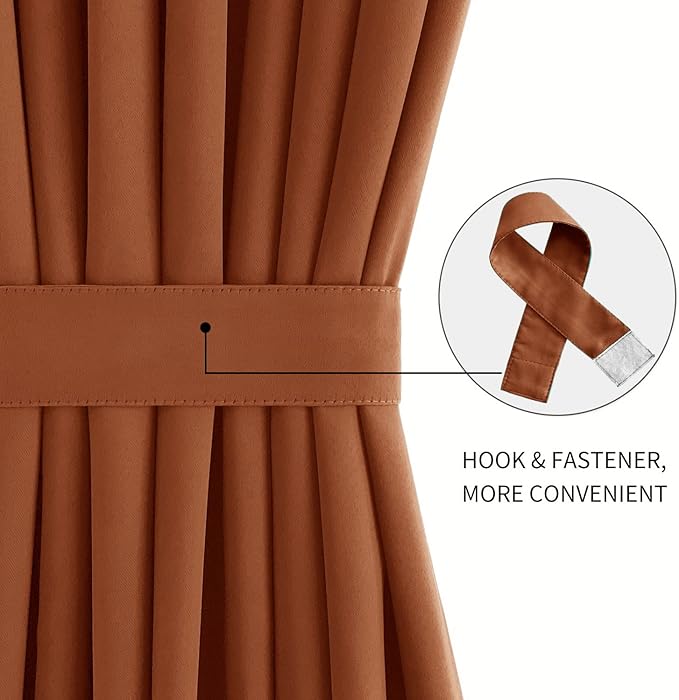 DWCN French Door Curtains – Rod Pocket Thermal Blackout Curtain for Doors with Glass Window, Kitchen and Patio Doors for Privacy, 25 X 40 Inches Long, 1 Curtain Panel with Tieback,Burnt Ochre