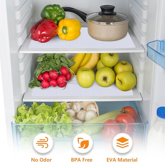 Shelf Liners for Kitchen Cabinets Refrigerator Liners Waterproof & Oil-Proof Kitchen Cupboard Liner Non-Slip Drawer Mats Non Adhesive Fridge Liner for Shelves-White 11.8 x 118 Inches