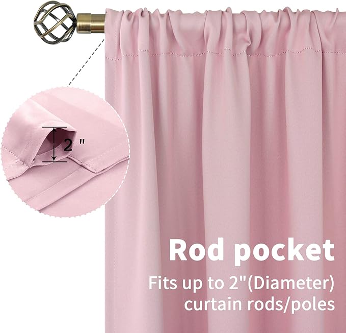 BGment Baby Pink Room Darkening Curtains 36 Inch Length for Short Window - Rod Pocket Short Thermal Insulated Blackout Drapes for Bathroom Kithchen Girl Bedroom, 42 x 36 Inch, 2 Panels