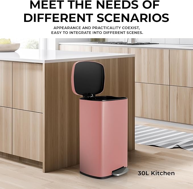 13.2 Gal Kitchen Trash Can, 50L Recycling or Garbage Bin, Brushed Stainless Steel Waste Basket, Soft&Quiet Close Dustbin, with Step-On Pedal, Removable Inner Bucket, for Home, Office, LIving Room