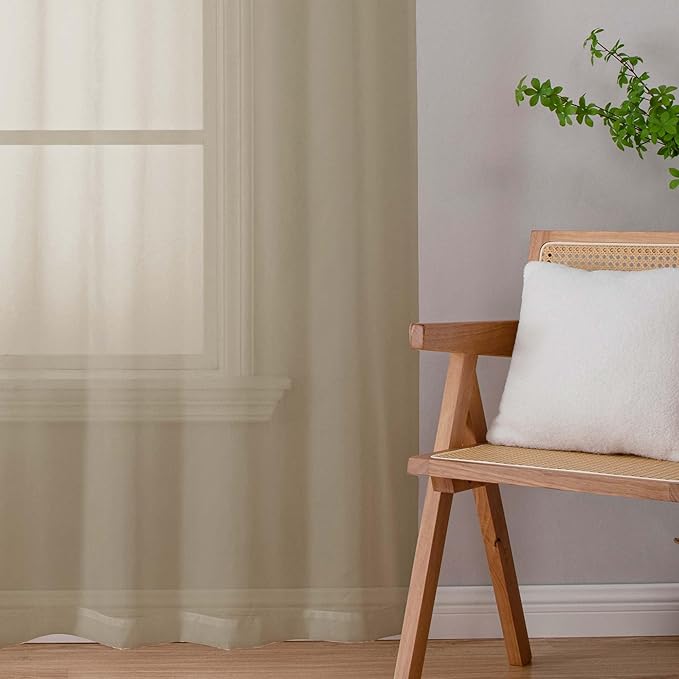 Chyhomenyc Taupe Sheer Curtains 78 Inches Long 2 Panels Set for Living Room, Light Filtering Voile Lightweight Bedroom Curtains, Rod Pocket Solid Window Treatment Drapes, Each 42W x 78L