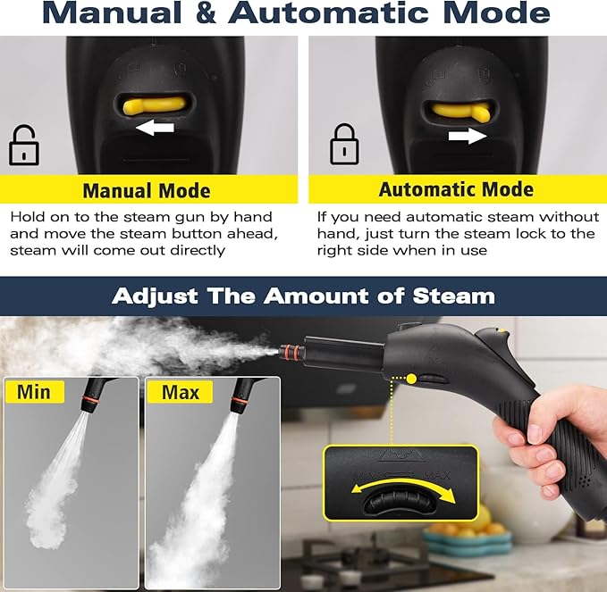 Steam Cleaner with 21 Accessories, 248°F High-Temp Steam & 1.1L Large Tank for Deep Cleaning Floors, Tiles, Carpet, Cars - Free Cleaning (Yellow) Chemical-Free Home & Auto Use
