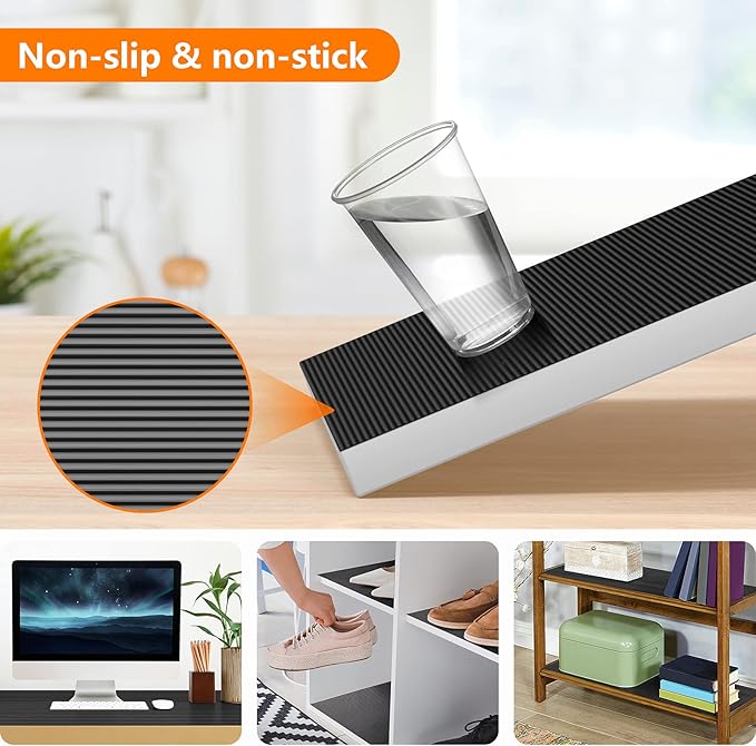Shelf Liners for Kitchen Cabinets Non Adhesive Drawer Liner EVA Material Cupboard Mat Waterproof Refrigerator Mats Washable Fridge Liner for Cupboard and Desks Black Shelf Liner 11.8 x 236.2 Inches