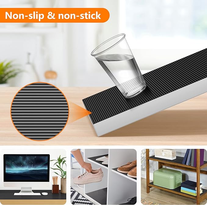 Shelf Liners for Kitchen Cabinets Non Adhesive Drawer Liner EVA Material Cupboard Mat Refrigerator Mats Washable Fridge Liner for Cabinet, Storage and Desks 17.3 x 236.2 Inches Black