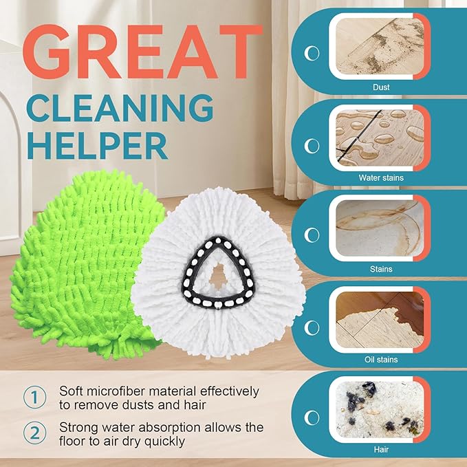 12 Pack Mop Replacement Heads for O-Ceda Mop Replace Head EasyWrin Spin Mop Heads Replacements, Microfiber Spin Mop Refills, Cleaning Mop Head for Living Room and Bath