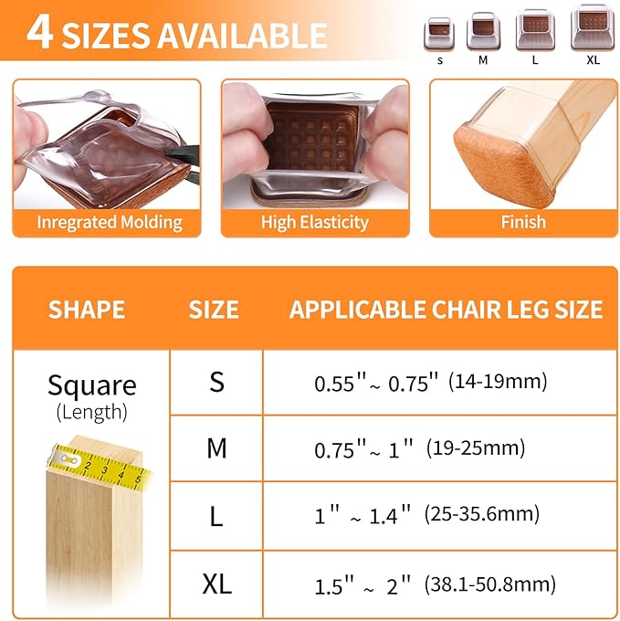 Ezprotekt Chair Leg Floor Protectors for Hardwood Floors, Felt Furniture Pads, Silicone Felt Furniture Leg Pads Caps Covers for Table Desk Sofa No Scratches and Reduce Noise (M Fit: 0.75" - 1")