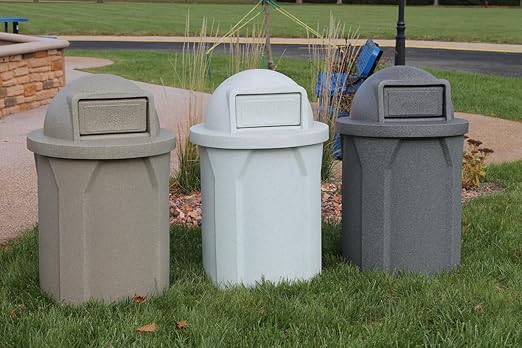 42 Gallon Circle 100% Recycled Plastic Heavy Duty Outdoor Commercial Trash Can with Push Open Dome Lid and Internal Liner - Great for Schools and Businesses - Green