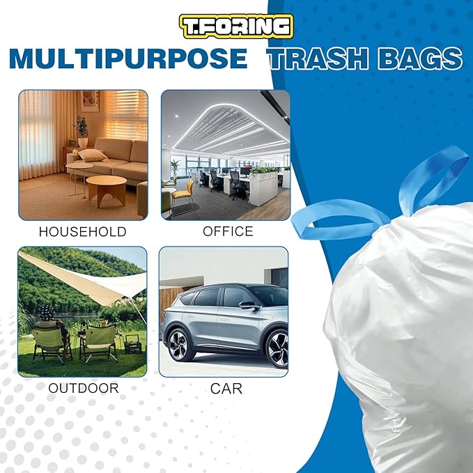 5 Gallon Trash Bags Drawstring 1.1 Mil - 120 Count 18 Liter Small Garbage Bags for Bathroom, Strong Unscented White Plastic Wastebasket Bin Liners for Kitchen Office Toilet and Bedroom