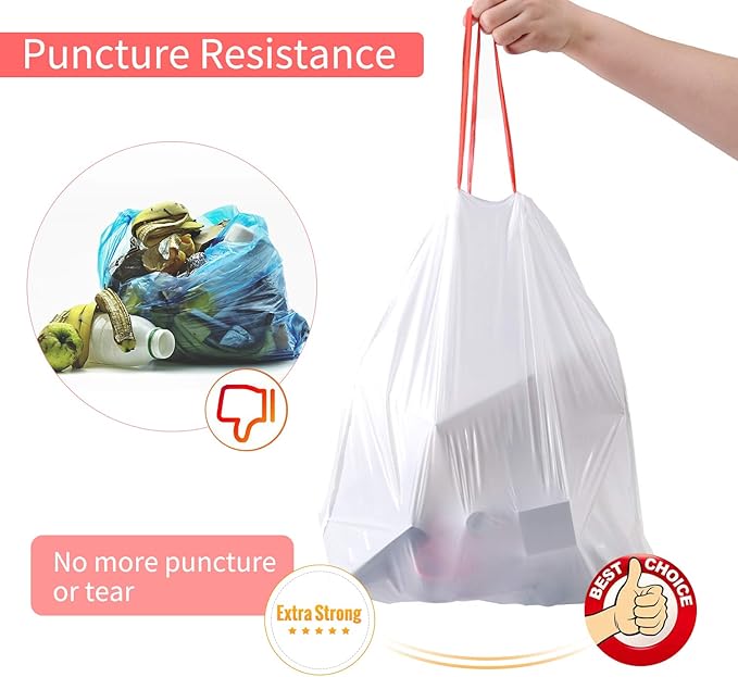 Small Trash Bags, KONE 192 Count 4 Gallon Drawstring Extra Thick Garbage Bags Wastebasket Bin Liners Plastic Trash Bags for Bathroom, Bedroom, Office, Car, Kitchen, Home