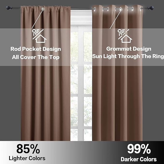 RYB HOME Small Curtains for Kitchen Window - Blackout Privacy Portable Curtain Set for Bedroom Office Bathroom Basement Garage Storage Enclosure RV Bunk, W 34 x L 30 inch, Mocha, 2 Pcs