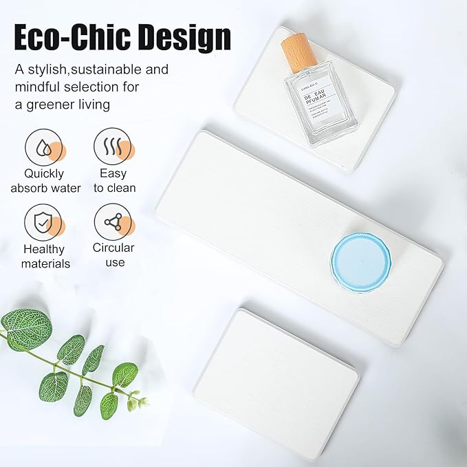 3PCS Stone Drying Tray, Water Absorbing Stone Tray for Sink, Stones Soap Trays, Fast Dry Diatomite Stones Mat,Used for Hand Soaps,Sponge,Toothbrush Holder in Bathroom Counter and Kitchen Sinks