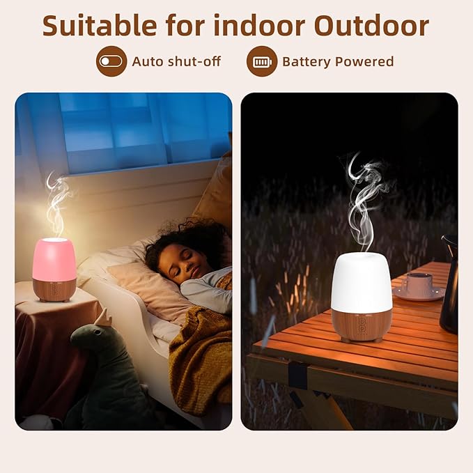 150ML Rechargeable Battery Operated Essential Oil Diffuser, Portable Cordless Aromatherapy Diffuser,7-Hour Runtime with 7 LED Color Changing Lightsfor Home,Office,Outdoor