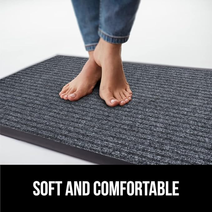 GORILLA GRIP Traffic Guard Door Mat, 47x35, Heavy Duty Welcome Mats, Commercial Office Space Doormat, Waterproof, Fade Resistant, Strong Rubber Backing, Low Profile, Shoe and Boot Scraper, Gray
