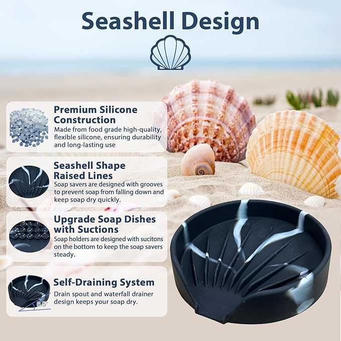 Self Draining Soap Dish, Silicone Suction Cup Soap Holder Tray Savers Container Sponge Holder for Bar Bathroom Shower Kitchen Sink, Can Extend Soap Life (1, Marble)
