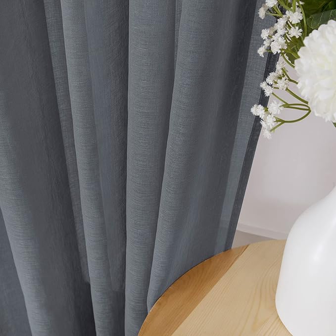 Tollpiz Short Sheer Curtain Linen Textured Bedroom Curtains Sheer Light Filtering Rod Pocket Voile Curtain for Living Room, 54 x 54 inches Long, Dark Grey, Set of 2 Panels