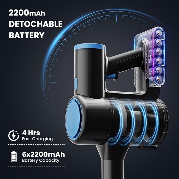 Cordless Vacuum Cleaner with 35kPa Suction Vacuum Cleaner, Lightweight Stick Vacuum Cordless for Pet Hair, Carpet, Hard Floors