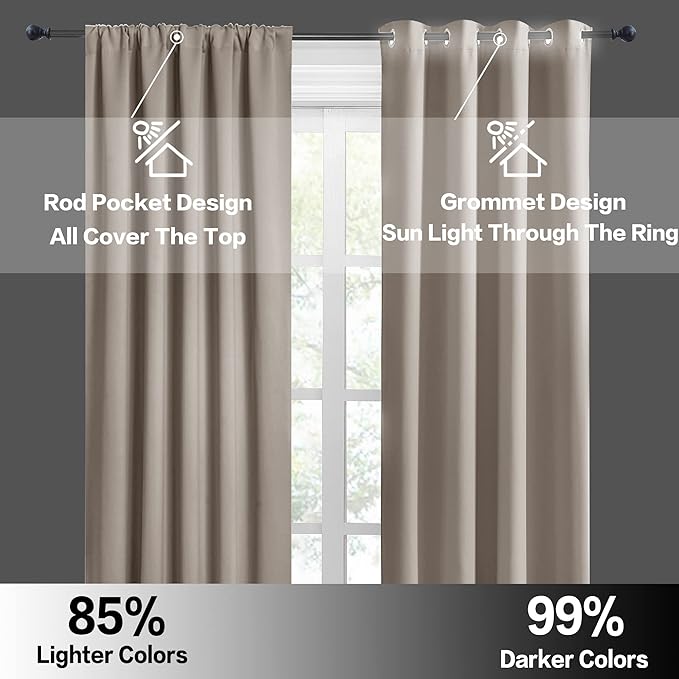 RYB HOME Small Curtains for Door Windows - Blackout Thermal Insulating Drapes for Home Theatre Bathroom Basement Cafe RV Camper Windows Blinds, Wide 34 x Long 30, Sand, 1 Pair