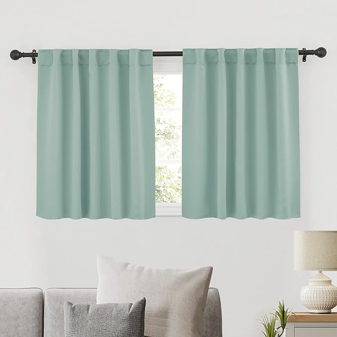 RYB HOME Bathroom Curtains Blackout - Thermal Insulating Privacy Small Window Curtains Short for Bedroom Basement Kitchen Kids Nursery Cabinet, Wide 42 x Long 30 inches, 2 Panels, Aqua