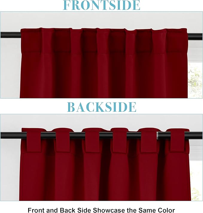 RYB HOME Small Window Curtains - Blackout Insualting Privacy Curtains for Kids Bedroom Kitchen Bathroom Basement Cafe Cabinet Tiers Drapes, 34 Width x 24 Length, 2 Panels, Burgundy Red