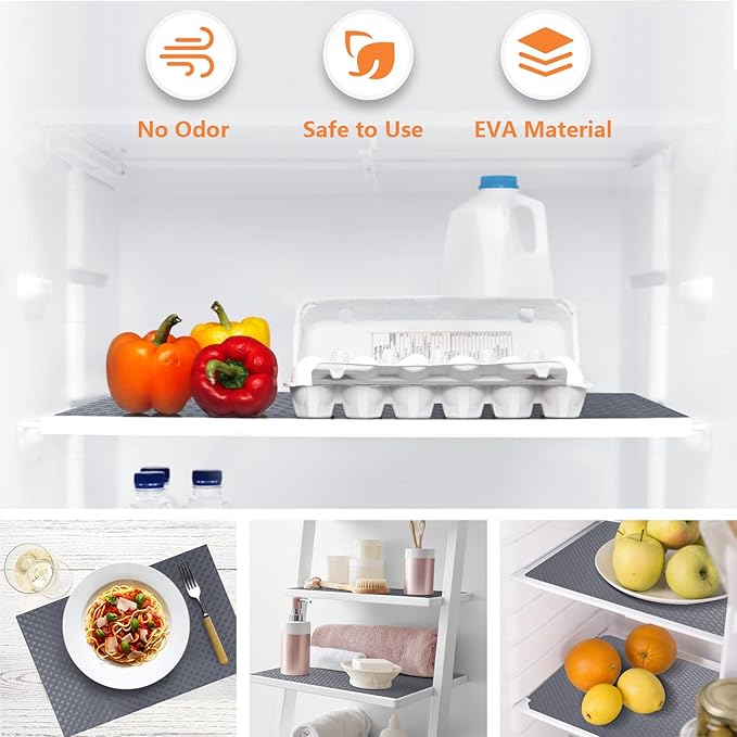 Shelf Liners for Kitchen Cabinets Refrigerator Liners Waterproof Kitchen Cupboard Liner Non-Slip Drawer Mats EVA Material Non Adhesive Fridge Liner for Shelves - Gray （11.8 x 236.2 Inches x 2 Rolls