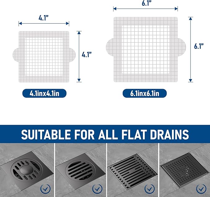 Disposable Hair Catcher Shower Drain Mesh Stickers, Hair Catchers for Shower, 25 Pack, 6.1 Inch - Square