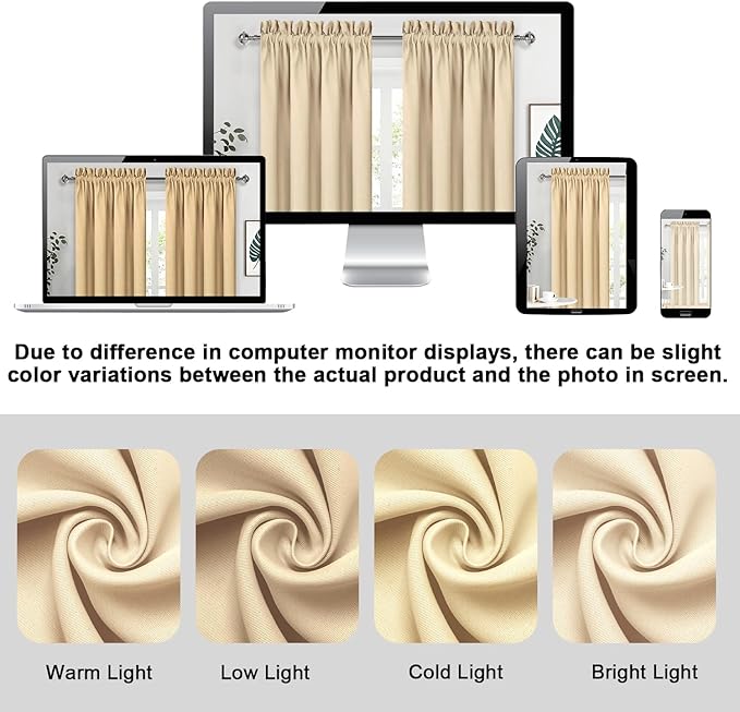 DWCN Blackout Curtains for Bedroom – Rod Pocket Thermal Insulated Noise Reducing Noise Reducing Drapes for Living Room, W 60 x L 63 Inch, 2 Panels, Beige