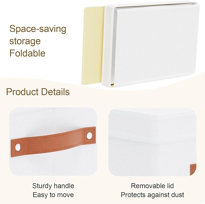 Fabric Storage Bins, Clothes Boxes for Shelves with Lids, 1 Pack Baskets for Organizing with Handles, Decorative Linen Closet Organizers, White, 16.5 x 11.8 x 10.2 Inch