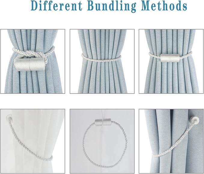 Magnetic Curtain Tiebacks 4 Pack White Curtain Rope Tieback Curtain Holders for Drapes Modern Tie Backs Decorative Curtain Holdbacks