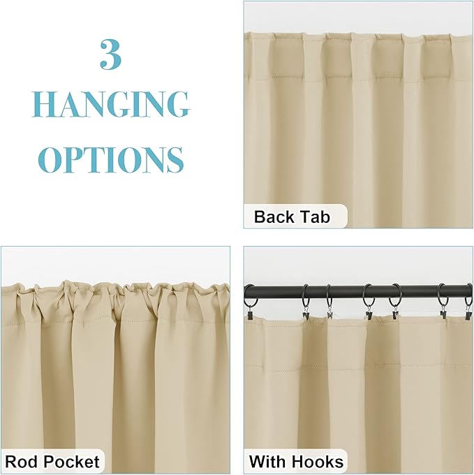 RYB HOME Blackout Curtains 80 inches Long Thermal Insulating Large Window Curtains for Living Room Sliding Glass Door Dining Home Office Backdrop, Biscotti Beige, W 42 x L 80 per Panel, 2 Panels