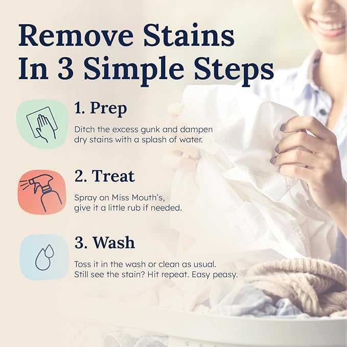 Miss Mouth's Messy Eater Stain Treater Spray - 4oz 3 Pack Stain Remover - Newborn & Baby Essentials - No Dry Cleaning Food, Grease, Coffee Off Laundry, Underwear, Fabric