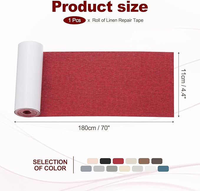 PATIKIL 70x4.4 Inch Linen Repair Tape, Repair Fabric Patch Self Adhesive Couch Patch Line Repair Patch for Furniture Sofa Car Seats Office Chairs, Wine Red