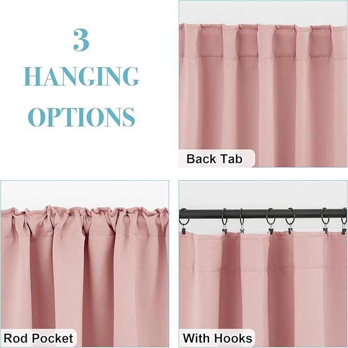 RYB HOME Short Blackout Curtains 36 inches Length for Cafe - Insualting Privacy Curtains for Kids Bedroom Kitchen Bathroom Basement Cabinet Tiers Drapes, 34 Width x 36 Length, 2 Panels, Peach Blush